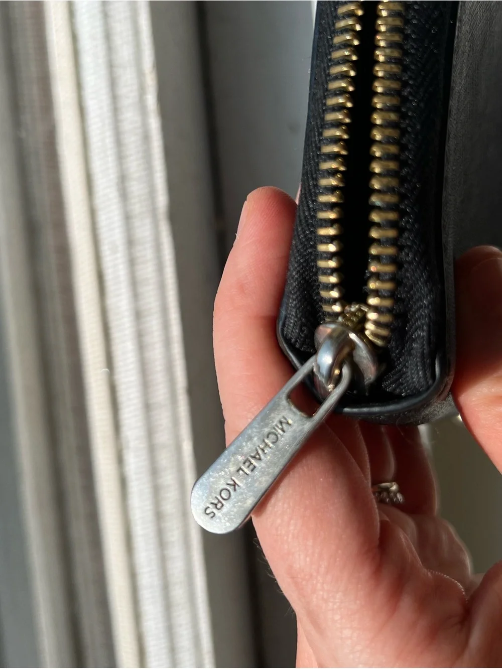 Michael Kors Black Saffiano Zip Wallet with Gold Logo